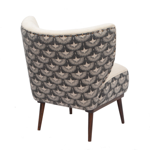 Homeroots 30" Cream Charcoal Wingback Chair - Geometric Tufted Design With Nailhead Trim For Modern Elegance   548247