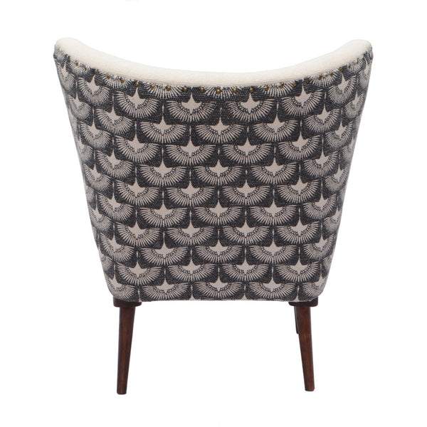Homeroots 30" Cream Charcoal Wingback Chair - Geometric Tufted Design With Nailhead Trim For Modern Elegance   548247