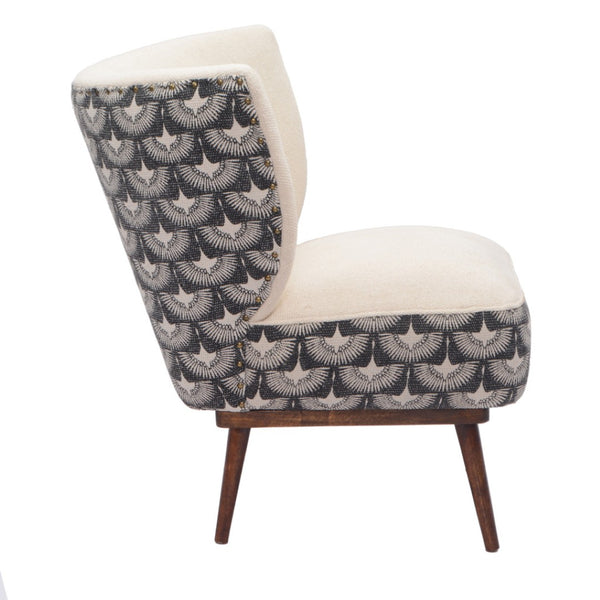 Homeroots 30" Cream Charcoal Wingback Chair - Geometric Tufted Design With Nailhead Trim For Modern Elegance   548247