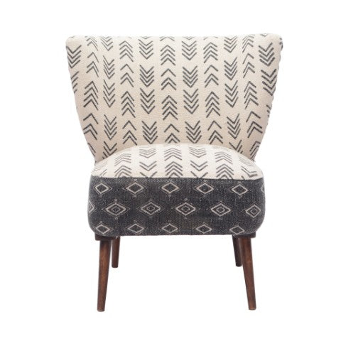 Homeroots 30" Modern Charcoal Cream Geometric Wingback Chair - Stylish Upholstered Accent With Nailhead Trim   548248