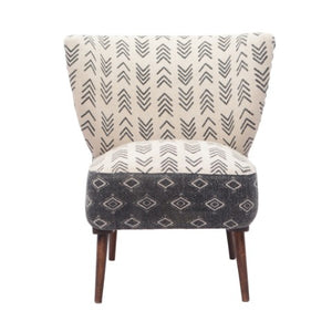 Homeroots 30" Modern Charcoal Cream Geometric Wingback Chair - Stylish Upholstered Accent With Nailhead Trim   548248
