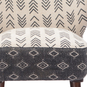 Homeroots 30" Modern Charcoal Cream Geometric Wingback Chair - Stylish Upholstered Accent With Nailhead Trim   548248