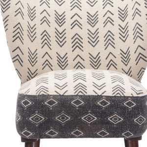 Homeroots 30" Modern Charcoal Cream Geometric Wingback Chair - Stylish Upholstered Accent With Nailhead Trim   548248