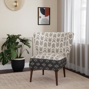 Homeroots 30" Modern Charcoal Cream Geometric Wingback Chair - Stylish Upholstered Accent With Nailhead Trim   548248