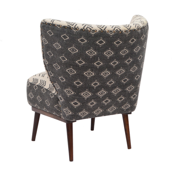 Homeroots 30" Modern Charcoal Cream Geometric Wingback Chair - Stylish Upholstered Accent With Nailhead Trim   548248
