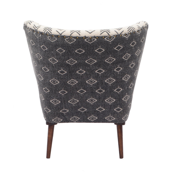 Homeroots 30" Modern Charcoal Cream Geometric Wingback Chair - Stylish Upholstered Accent With Nailhead Trim   548248