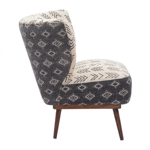 Homeroots 30" Modern Charcoal Cream Geometric Wingback Chair - Stylish Upholstered Accent With Nailhead Trim   548248