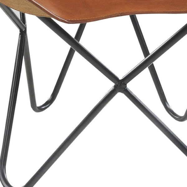 Homeroots 37" Brown Tan And Black Canvas & Leather Butterfly Chair - Stylish, Comfortable, And Durable Accent Piece   548249