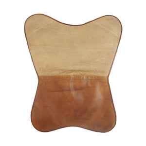 Homeroots 37" Brown Tan And Black Canvas & Leather Butterfly Chair - Stylish, Comfortable, And Durable Accent Piece   548249