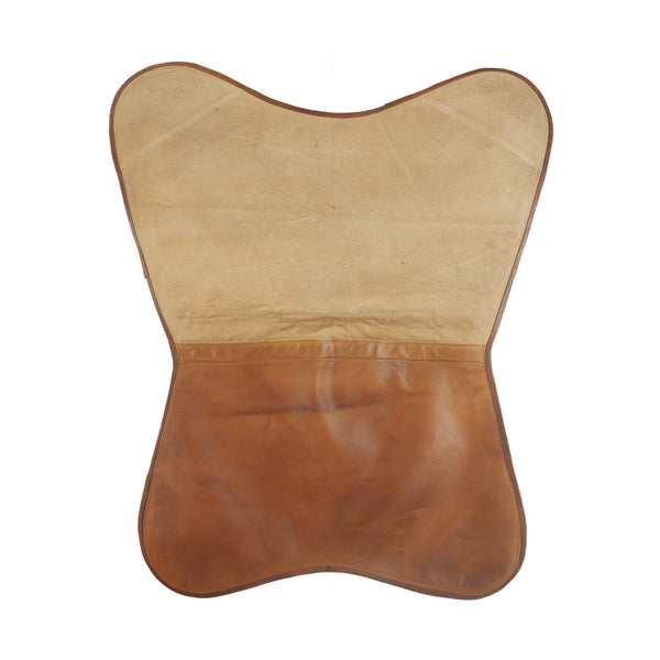 Homeroots 37" Brown Tan And Black Canvas & Leather Butterfly Chair - Stylish, Comfortable, And Durable Accent Piece   548249