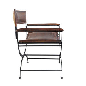 Homeroots 29" Brown And Black Leather Director's Chair - Stylish Rustic Metal Frame For Comfort & Durability   548250