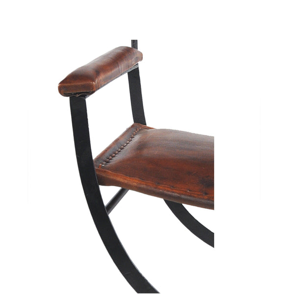 Homeroots 29" Brown And Black Leather Director's Chair - Stylish Rustic Metal Frame For Comfort & Durability   548250