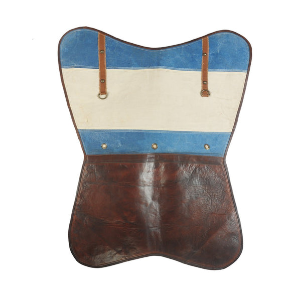 Homeroots 30" Blue And Brown Striped Butterfly Chair - Stylish Canvas & Leather Accent For Modern Decor   548252