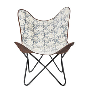 Homeroots 30" Blue Floral Butterfly Chair - Stylish Canvas Design With Soft Cushioning For Home Décor Comfort   548253
