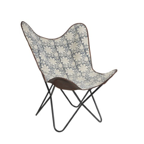 Homeroots 30" Blue Floral Butterfly Chair - Stylish Canvas Design With Soft Cushioning For Home Décor Comfort   548253