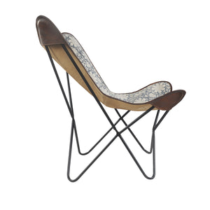 Homeroots 30" Blue Floral Butterfly Chair - Stylish Canvas Design With Soft Cushioning For Home Décor Comfort   548253