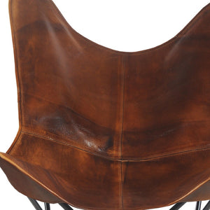 Homeroots 30" Brown And Black Genuine Leather Butterfly Chair - Stylish & Comfortable Accent For Any Room   548254