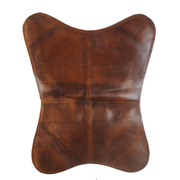 Homeroots 30" Brown And Black Genuine Leather Butterfly Chair - Stylish & Comfortable Accent For Any Room   548254