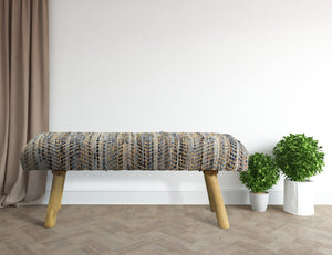 Homeroots 47" Stylish Beige Blue & Brown Striped Cotton Blend Upholstered Bench For Entryway & Hallway Use   548255