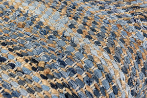 Homeroots 47" Stylish Beige Blue & Brown Striped Cotton Blend Upholstered Bench For Entryway & Hallway Use   548255