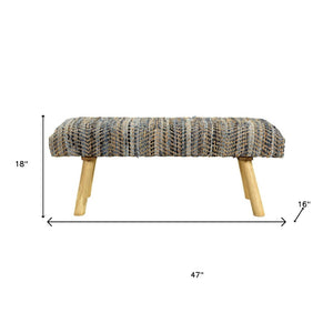 Homeroots 47" Stylish Beige Blue & Brown Striped Cotton Blend Upholstered Bench For Entryway & Hallway Use   548255