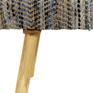 Homeroots 47" Stylish Beige Blue & Brown Striped Cotton Blend Upholstered Bench For Entryway & Hallway Use   548255