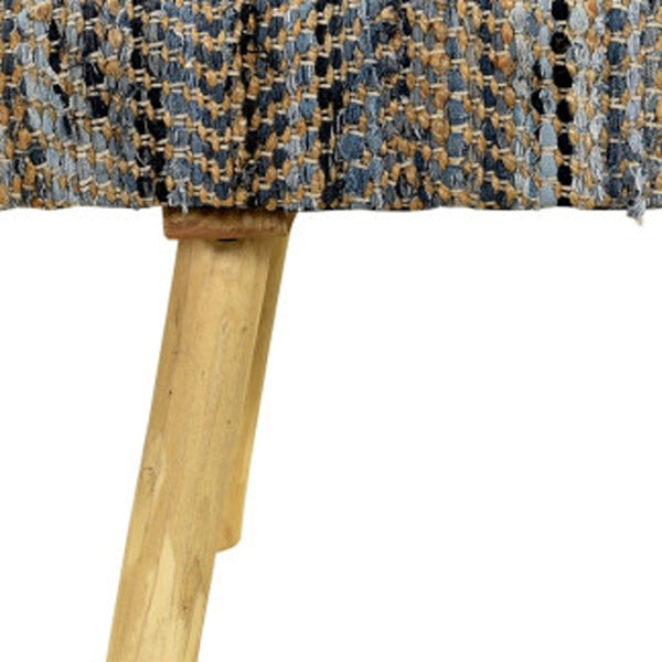 Homeroots 47" Stylish Beige Blue & Brown Striped Cotton Blend Upholstered Bench For Entryway & Hallway Use   548255