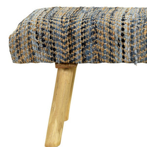 Homeroots 47" Stylish Beige Blue & Brown Striped Cotton Blend Upholstered Bench For Entryway & Hallway Use   548255