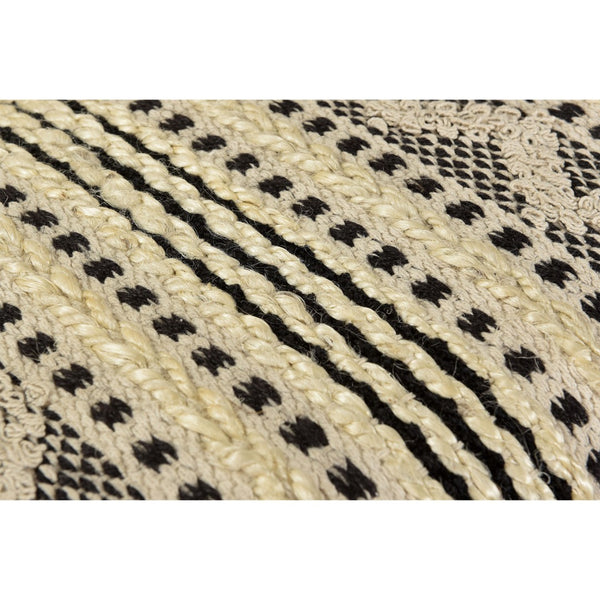 Homeroots 47" Stylish Black Cream Geometric Stripe Cotton Blend Upholstered Bench For Entryway Or Hallway   548256