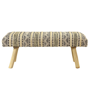 Homeroots 47" Stylish Black Cream Geometric Stripe Cotton Blend Upholstered Bench For Entryway Or Hallway   548256