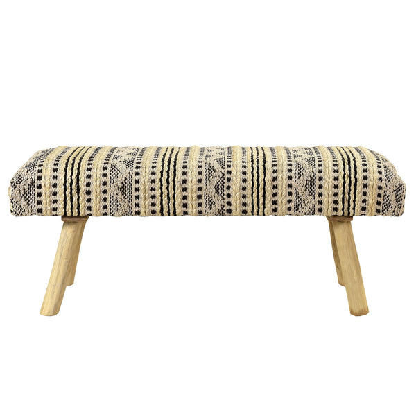 Homeroots 47" Stylish Black Cream Geometric Stripe Cotton Blend Upholstered Bench For Entryway Or Hallway   548256