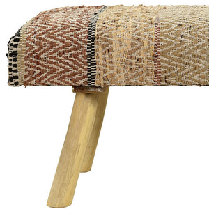 Homeroots 47" Brown And Natural Cotton And Wool Upholstered Striped Bench  Wood 548257