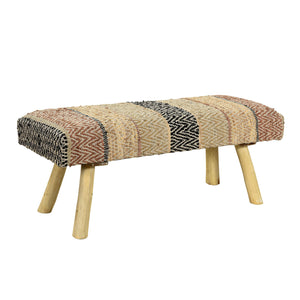 Homeroots 47" Brown And Natural Cotton And Wool Upholstered Striped Bench  Wood 548257