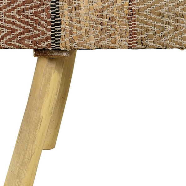 Homeroots 47" Brown And Natural Cotton And Wool Upholstered Striped Bench  Wood 548257