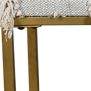 Homeroots 47" Stylish Gray Ivory Gold Geometric Cotton Upholstered Bench With Metal Frame For Versatile Use   548259