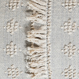 Homeroots 47" Stylish Gray Ivory Gold Geometric Cotton Upholstered Bench With Metal Frame For Versatile Use   548259