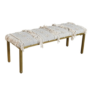 Homeroots 47" Stylish Gray Ivory Gold Geometric Cotton Upholstered Bench With Metal Frame For Versatile Use   548259