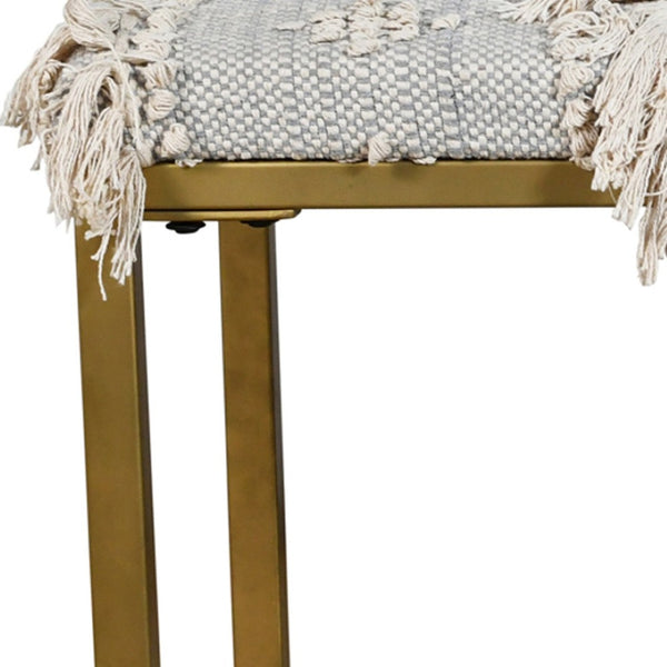 Homeroots 47" Stylish Gray Ivory Gold Geometric Cotton Upholstered Bench With Metal Frame For Versatile Use   548259