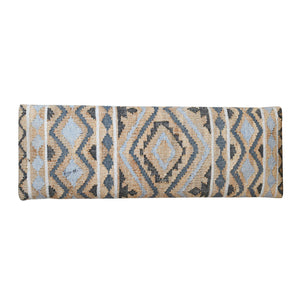 Homeroots 47" Stylish Beige Blue Geometric Cotton Blend Upholstered Bench For Entryway, Living Room & More   548260
