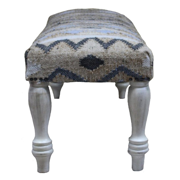 Homeroots 47" Stylish Beige Blue Geometric Cotton Blend Upholstered Bench For Entryway, Living Room & More   548260