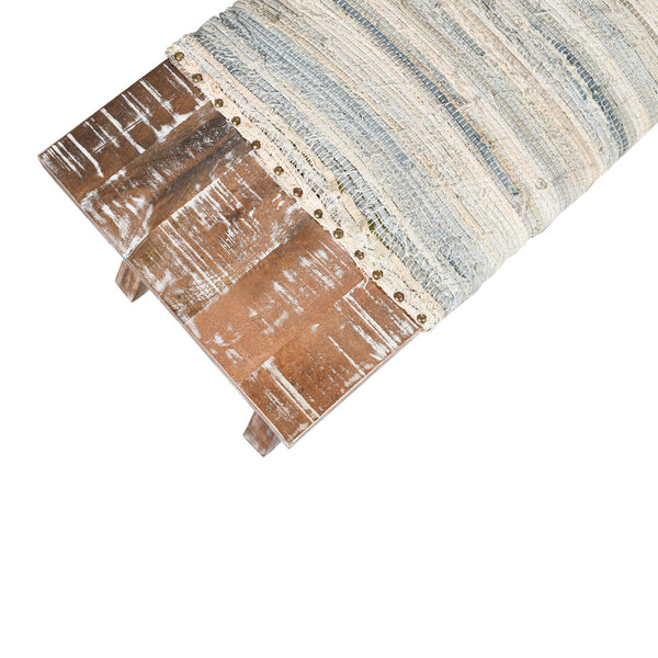 Homeroots 50" White And Brown Cotton Upholstered Striped Bench  Wood 548263