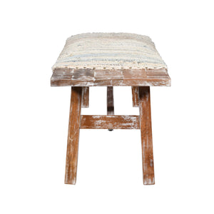 Homeroots 50" White And Brown Cotton Upholstered Striped Bench  Wood 548263