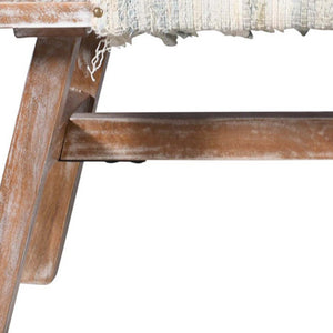 Homeroots 50" White And Brown Cotton Upholstered Striped Bench  Wood 548263