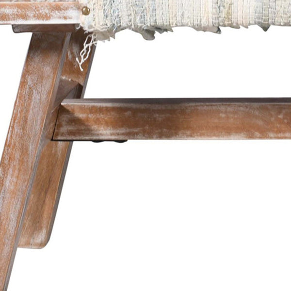 Homeroots 50" White And Brown Cotton Upholstered Striped Bench  Wood 548263