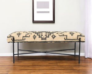Homeroots 48" Cream And Black Cotton Blend Upholstered Southwest Bench  Metal 548264
