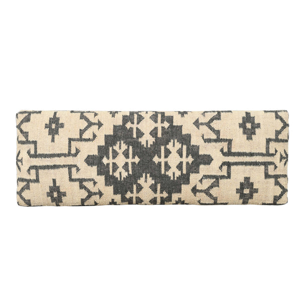 Homeroots 48" Cream And Black Cotton Blend Upholstered Southwest Bench  Metal 548264