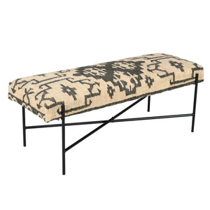 Homeroots 48" Cream And Black Cotton Blend Upholstered Southwest Bench  Metal 548264