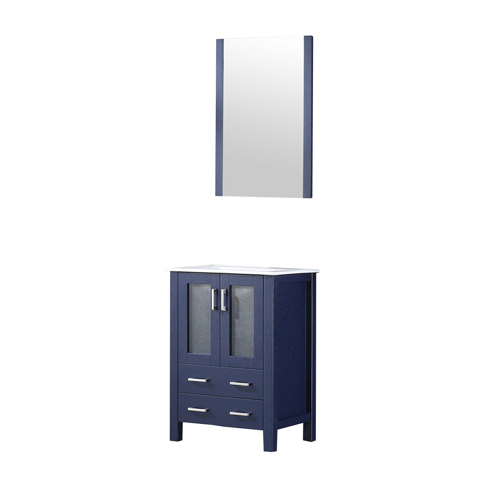 English Elm Navy Blue Bath Vanity Set With White Ceramic Top, Soft-Close Drawers, & Matching Mirror Included B2731S00721