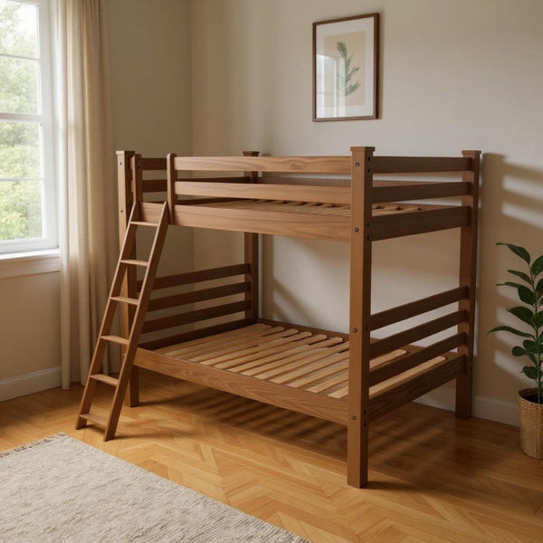 HomeRoots Red Queen Over Queen Solid Wood Bunk Bed in Striking Red Finish - Stylish, Safe, Space-Saving Design 548299