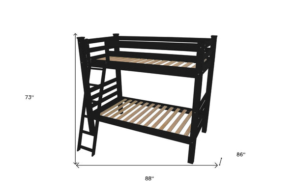 HomeRoots Black Queen Over Queen Bunk Bed - Elegant Solid Wood Design with Safety Features for Shared Spaces 548300